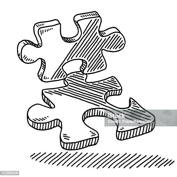 Two Puzzle Pieces Drawing Stock Illustration - Download Image Now - Jigsaw Piece, Drawing - Art Product, Jigsaw Puzzle