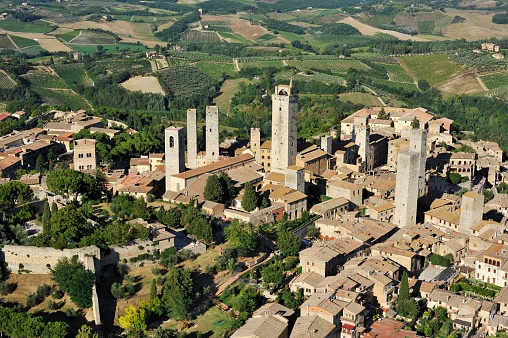 An aerial view of San Gimignano, with its beautiful