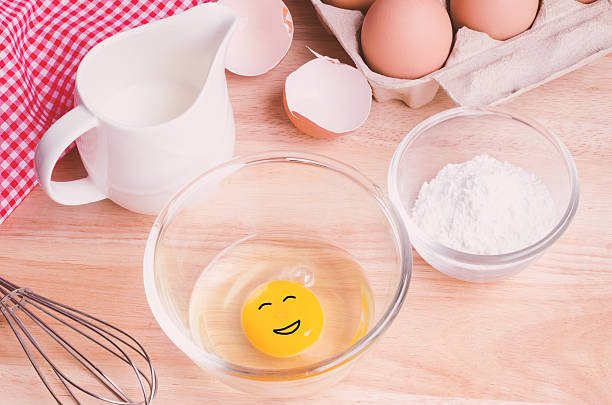 istock Cookies ingredients. Egg with smiling face in bowl 473158944