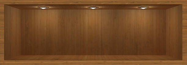 istock wooden shelf with lighting 473158976
