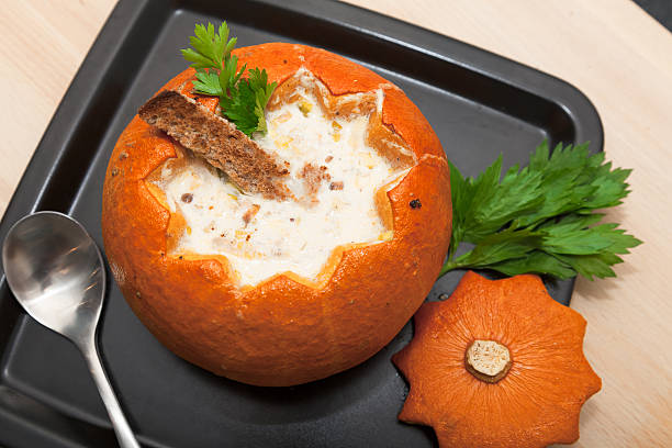 Cheese cream soup in a pumpkin
