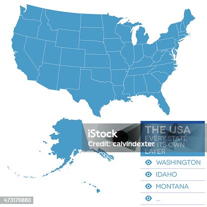istock Map of the United States of America in blue over white 473170880