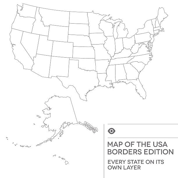 Map of the United States of America Highly detailed map of the United States of America and its borders black and white map of united states stock illustrations