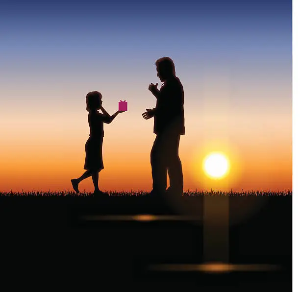 Vector illustration of Father's Day background[Father and child in the sunset]