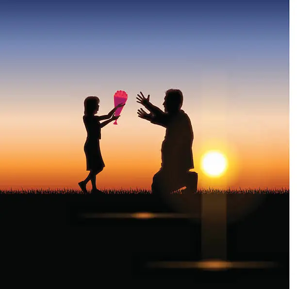 Vector illustration of Father's Day background[Father and child in the sunset]