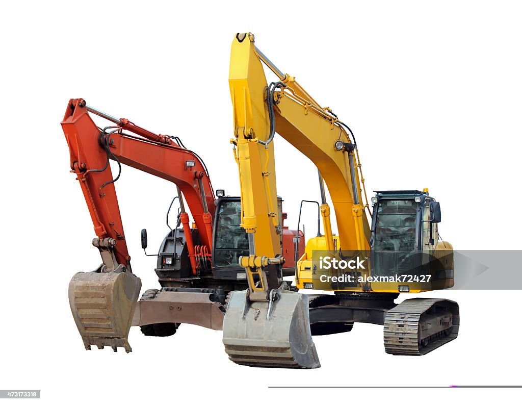modern excavators isolated on the white modern excavator isolated on the white background 2015 Stock Photo