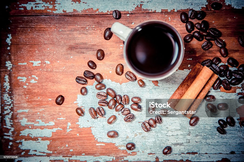 fragrant coffee on a wooden background, espresso cup and saucer 2015 Stock Photo