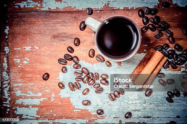 Fragrant Coffee On A Wooden Background Espresso Cup And Saucer Stock Photo - Download Image Now