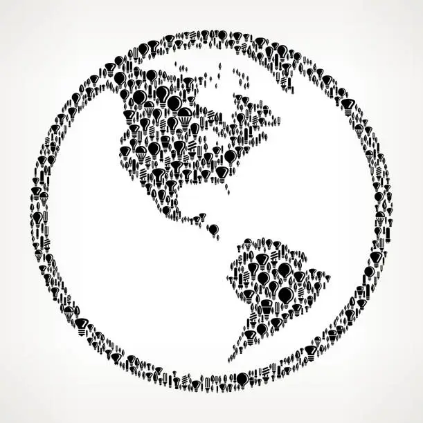 Vector illustration of World Globe on Vector Lightbulb Pattern Background
