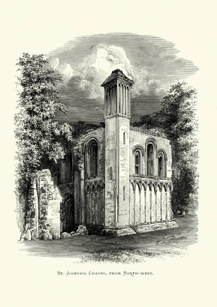 opactwo glastonbury-st joseph's chapel - glastonbury stock illustrations