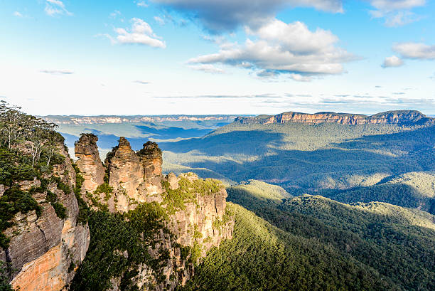 three sisters, blue mountains, austrália - blue mountains national park - fotografias e filmes do acervo