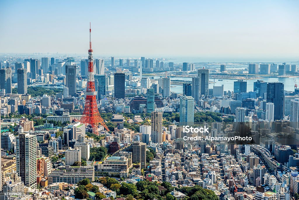 Tokyo Skyline Tokyo aerial view from Roppongi Hills. Views toward Koto, Minato, Chuo and Tokyo Bay. Tokyo - Japan Stock Photo