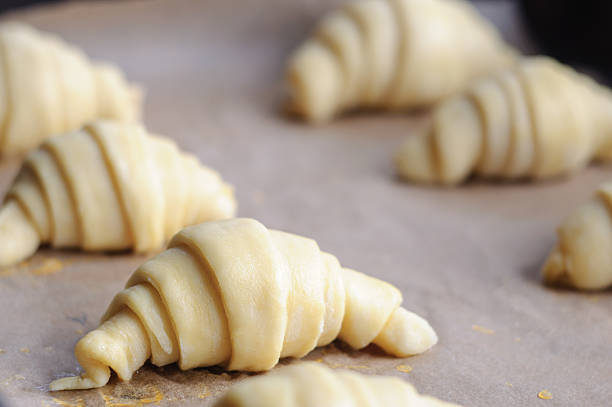 istock Not baked croissants on oven-tray 473181980
