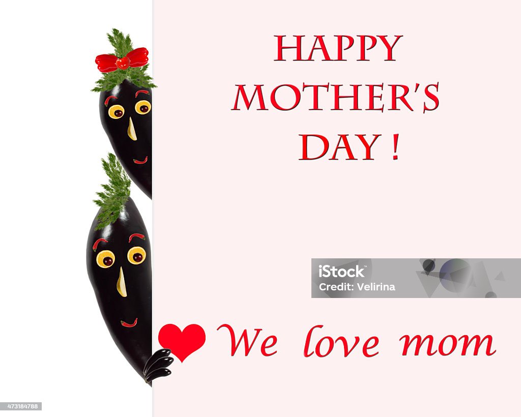 Greeting card for mom with cute eggplants Fruit Stock Photo