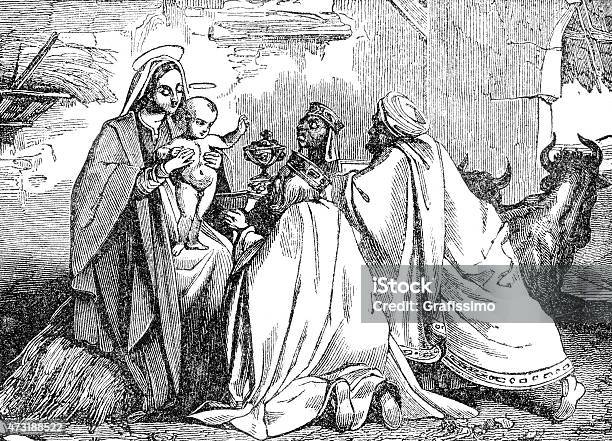 Three Holy Kings Adoring Jesus Christ Stock Illustration - Download Image Now - 2015, Antique, Baby - Human Age
