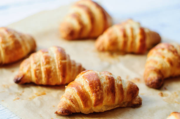 istock Fresh baked croissants on baking paper 473190598
