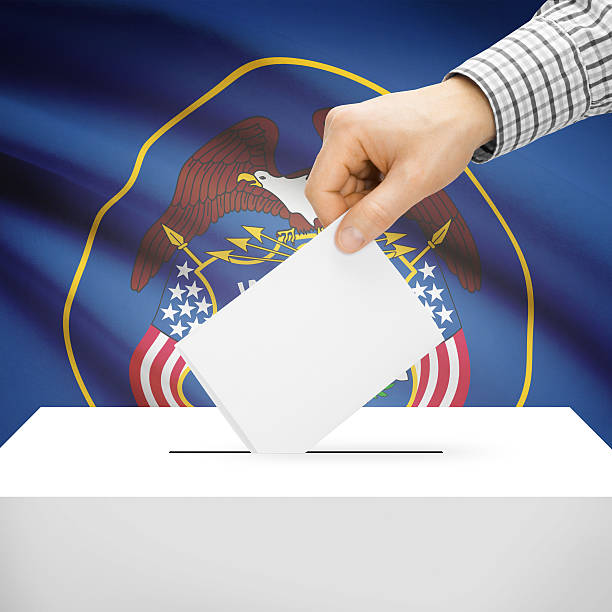 istock Ballot box with US state flag on background - Utah 473190946