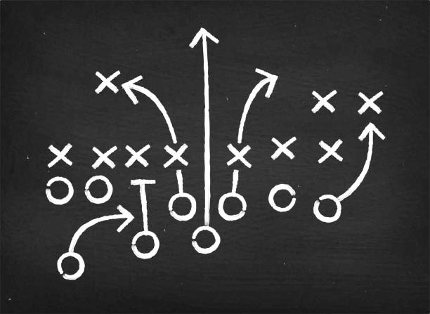 american football touchdown strategie zeichnung auf tafel - football american football professional sport football player stock-grafiken, -clipart, -cartoons und -symbole