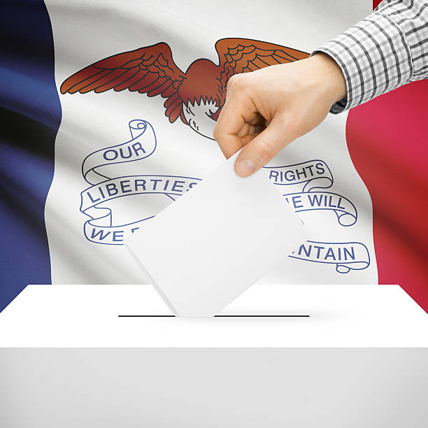 istock Ballot box with US state flag on background - Iowa 473197790