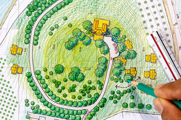 istock Resort landscape blueprints being colored 473199834