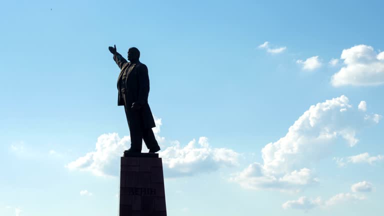 Monument to Vladimir Lenin. Blue sky background, summer season.