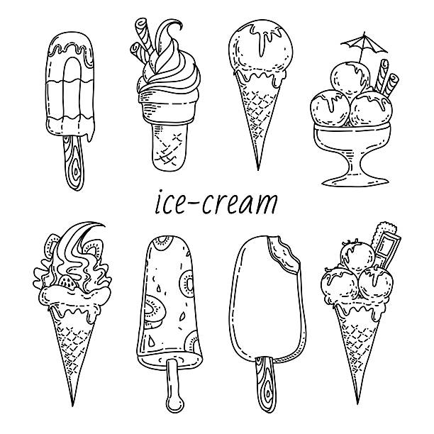 Set of eight ice-creams vector art illustration