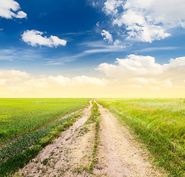istock in the fields, rural landscape with country road 473216820