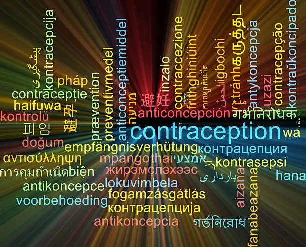 Background concept wordcloud multilanguage international many language illustration of contraception glowing light