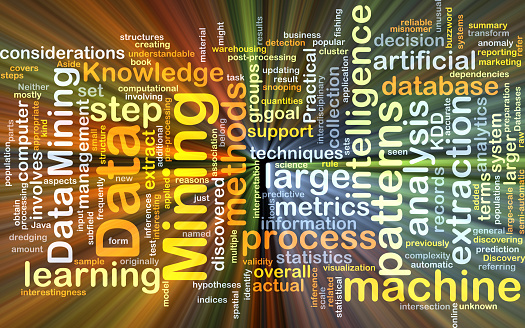 Background concept wordcloud illustration of data mining glowing light