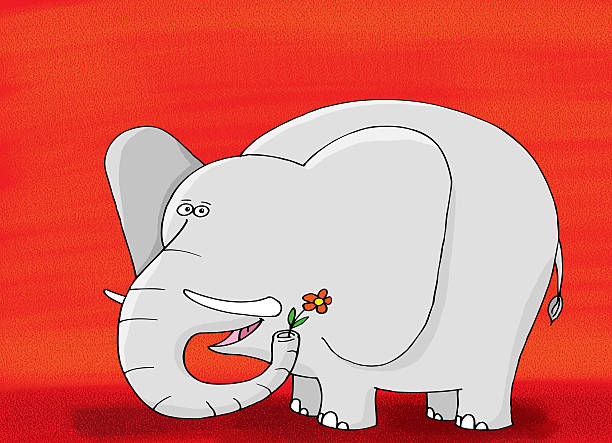 Elephant With Small Flower In Trunk Stock Illustration - Download Image Now  - Animal Trunk, Elephant, Holding - iStock