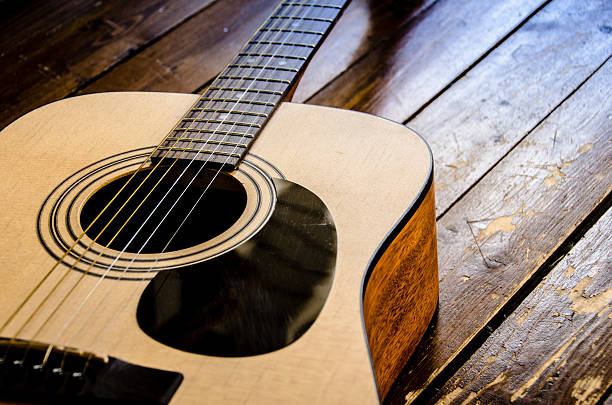 istock Acoustic Guitar on Wood Background 473223524