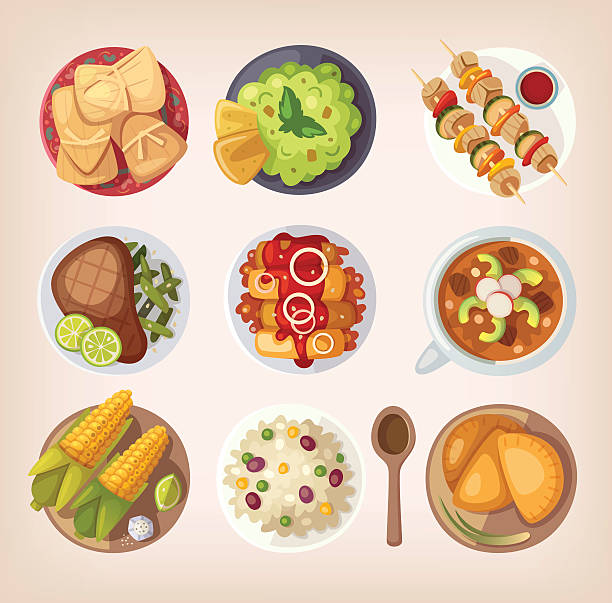 ilustrações, clipart, desenhos animados e ícones de ícones de comida mexicana - latin american and hispanic ethnicity illustrations