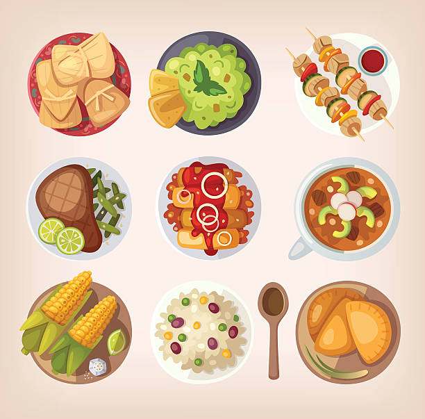 mexican food icons - mexican cuisine illustrations stock illustrations