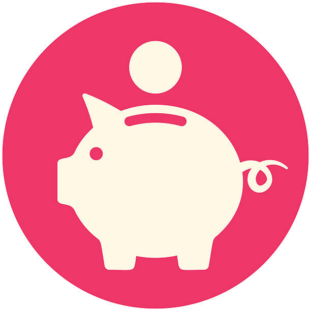 White Piggy bank icon in a red circle Round icon, flat design, vector illustration banking symbols stock illustrations
