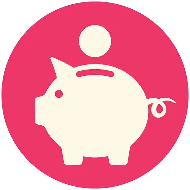 Vector illustration of White Piggy bank icon in a red circle