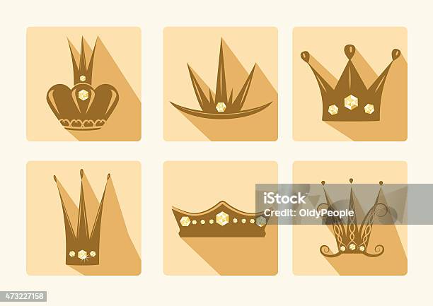 Set Of Vector Icons Crown Set With Diamonds Long Shadows Stock Illustration - Download Image Now