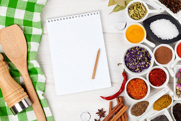 istock Various spices on white wooden background 473229798