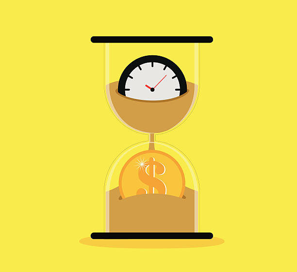 A sand timer icon depicting time is money Time is money desecrate stock illustrations