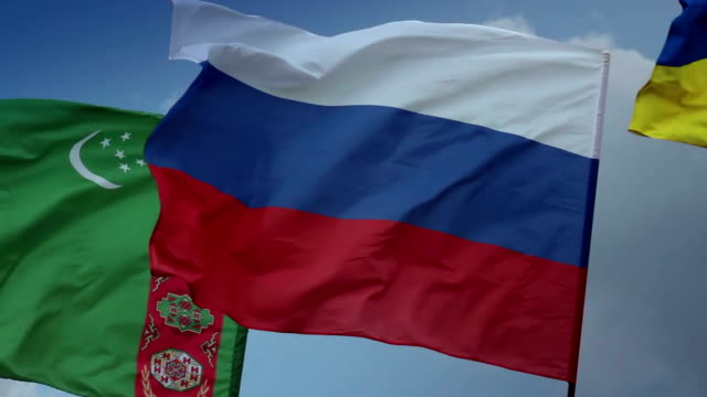 Flags Russia, Turkmenistan Ukraine. Gas, Customs Union, Soviet