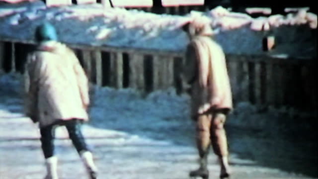 Teenage Girls Ice Skating In Winter-1958 Vintage 8mm film