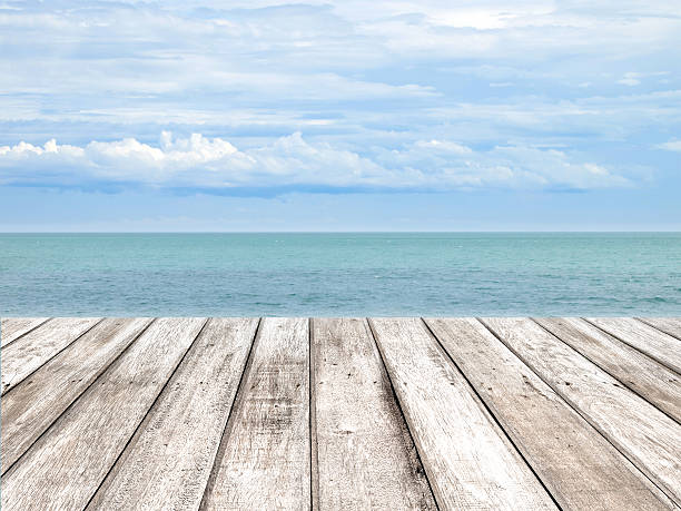 istock Wooden pier with blue sea and sky with cloud 473236586