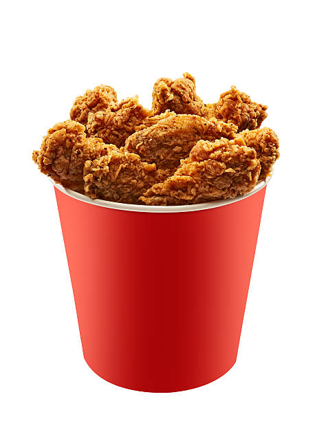 Red Bucket Of Fried Chicken On White Background Stock Photo - Download  Image Now - Bucket, Fried Chicken, Chicken - Bird - iStock