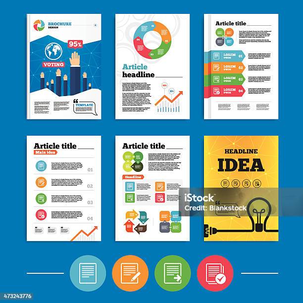 Document Icons Download File And Checkbox Stock Illustration - Download Image Now - 2015, Badge, Brochure