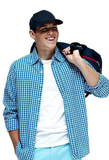 istock Cheerful casual man holding duffle bag 473246324