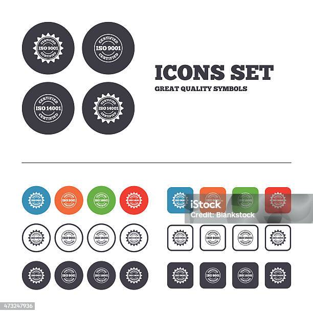 Iso 9001 And 14001 Certified Icons Stock Illustration - Download Image Now - 2015, Certificate, Badge