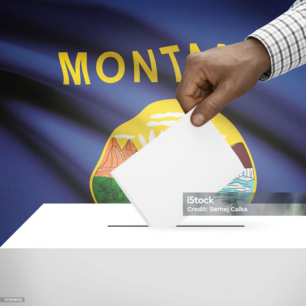 Ballot box with US state flag series - Montana Ballot box with US state flag on background - Montana 2015 Stock Photo