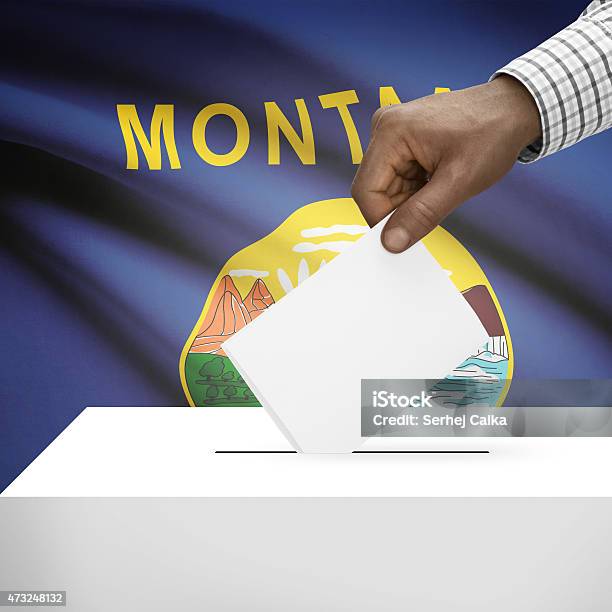 Ballot Box With Us State Flag Series Montana Stock Photo - Download Image Now - 2015, African Ethnicity, African-American Ethnicity
