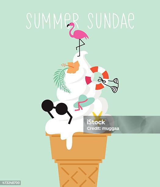 Summer Sundae Ice Cream Stock Illustration - Download Image Now - Ice Cream, Melting, 2015