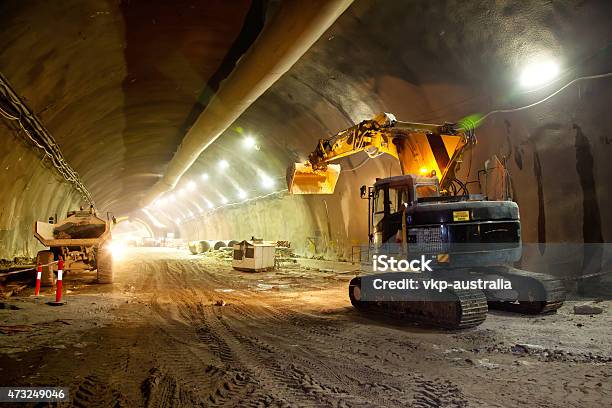 Concrete Road Tunnel Construction Excavator Stock Photo - Download Image Now - Construction Industry, Tunnel, Built Structure