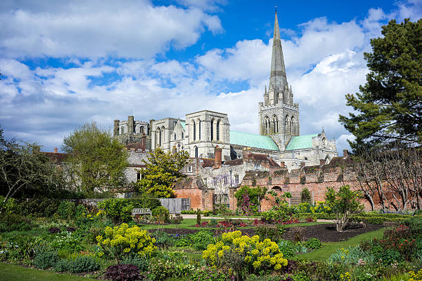 Chichester Catherdral HDR photo Chichester Cathedral and the Bishops Gardens, Chichester, West Sussex anglo saxon photos stock pictures, royalty-free photos & images